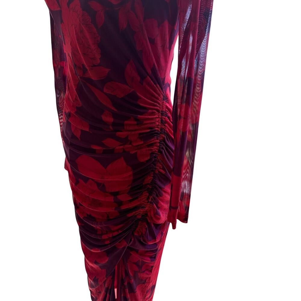 Taylor Women’s Purple/Red Long Sleeve Ruched Maxi Foral Dress, Size 4 - Picture 8 of 16